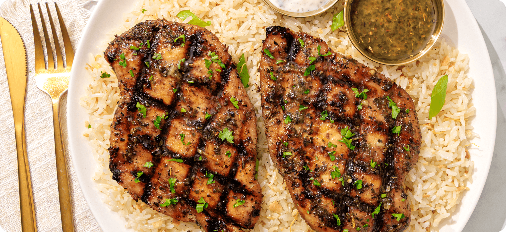 Flame-grilled chicken with rice