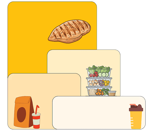 Protein comparison chart showing Skewerbros at 65 grams versus other meal prep, takeout, and protein substitutes